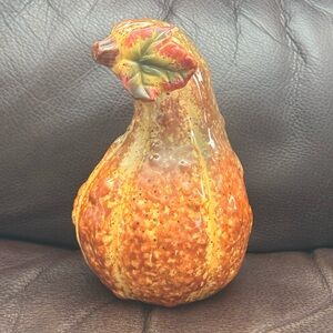 Vintage Ceramic Gourd with Autumn Leaf - 7” Tabletop Harvest Decor Piece